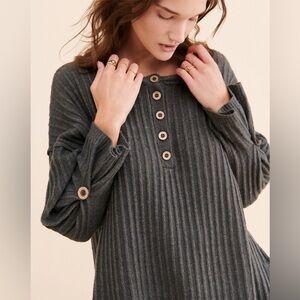 Free People Intimately Around The Clock Ribbed Henley Pullover Shirt Sweater XS